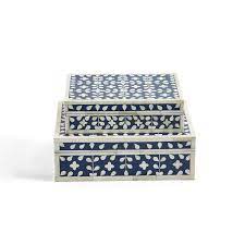 Flower and Petals Blue & White Tear Hinged Cover Box