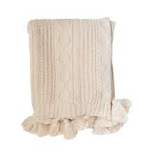 Cotton Knit Cable Throw w/ Tassels