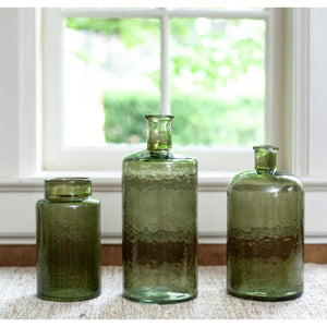 Green Hammered Glass Vase Set