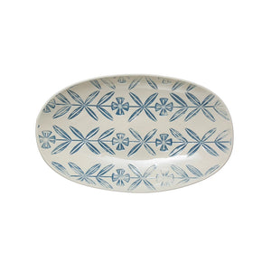 Oval Hand-Painted Debossed Stoneware Platter