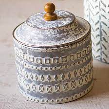 Set of 2 pressed tin canisters