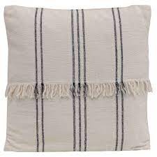 22" Square Woven Cotton Striped Pillow w/ Fringe