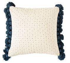 Woven Cotton Embroidered Pillow with Tassels